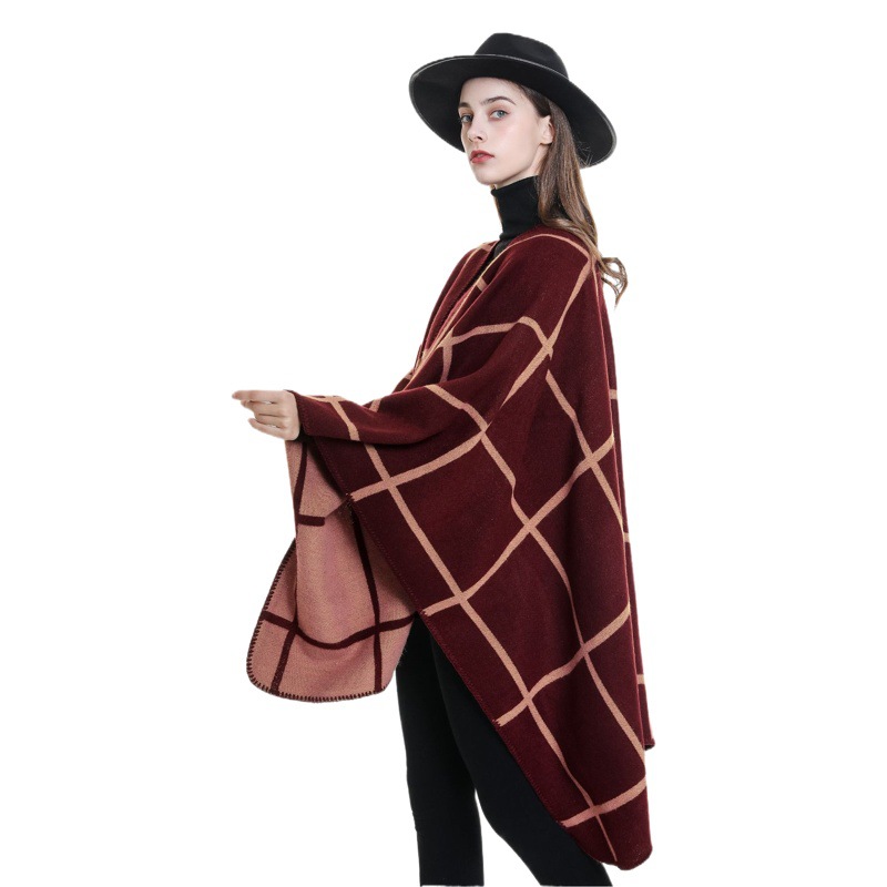 Chal a cuadros para mujer 2024 con grandes aberturas, imitación cachemira, nueva bufanda de otoño/invierno, capa para aire acondicionado, manto.