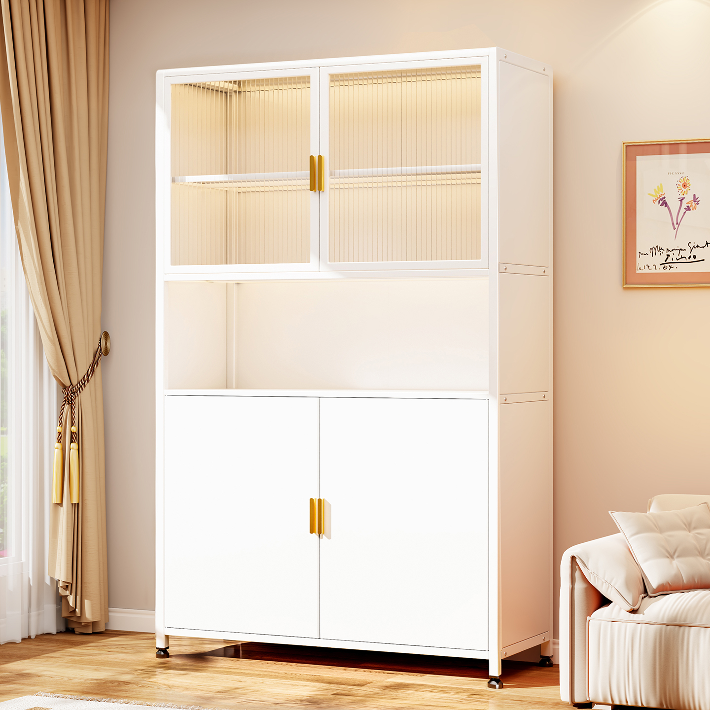 Steel Storage Cabinet for Home Use, Large Capacity, Side-Mounted Floor-To-Ceiling Storage Cabinet, Waterproof and Sun-Proof Balcony Cabinet, Wall-Mounted Integrated Utility Cabinet
