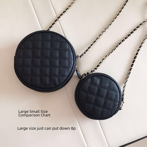 2024 New Niche Small Round Bag Cute Mini Herringbone Little Black Dress Style Chain Strap Bag Net Red Shoulder Bag Crossbody Bag for Women