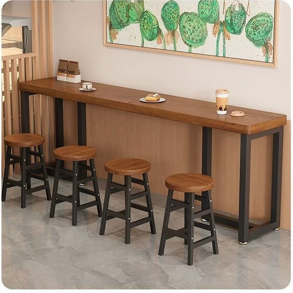 Low-profile bar table for home and commercial use, suitable for restaurants, convenience stores, bars, and milk tea shops, table and stool set, long rectangular wooden table