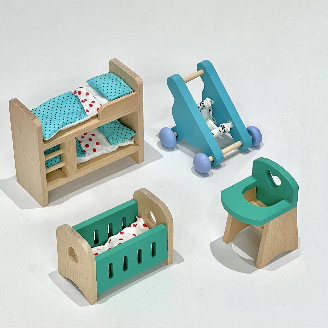 Mini conjunto completo familia juguetes de madera niños jugar casa linda simulación muebles pequeños traje noche mercado juguetes pequeños