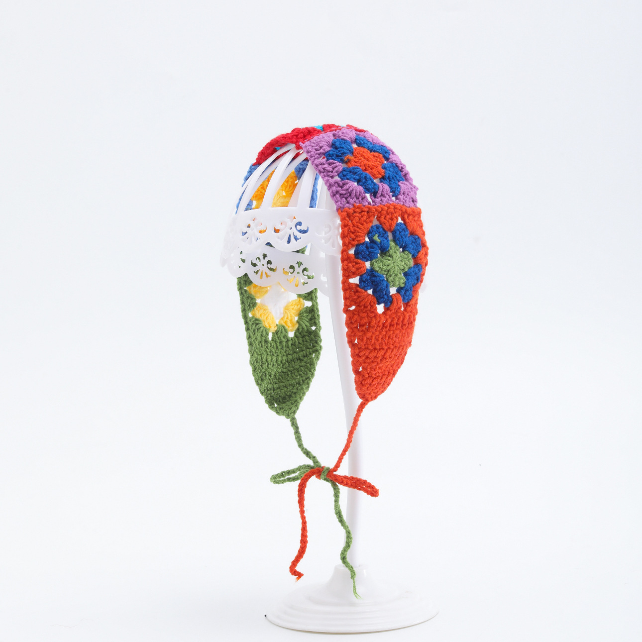 Francia cereza toallas triangulares mujeres primavera y otoño viajes padres-hijos gancho de punto flores hueco pañuelo de arte correa de pelo gorro