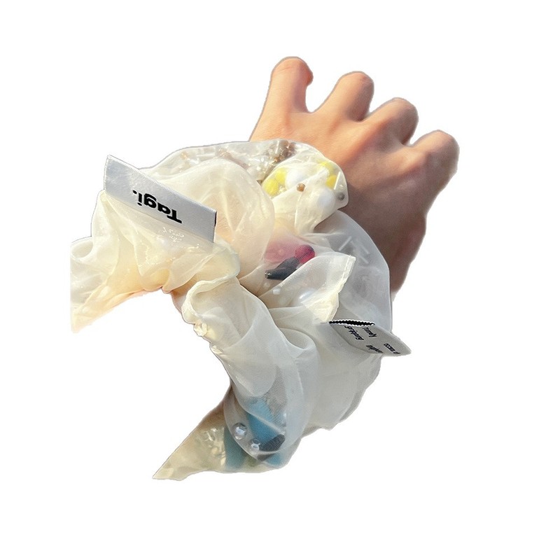 Tagi.亚克力珍珠装饰薄纱闪闪光泽珠珠发圈发绳小众配饰|undefined