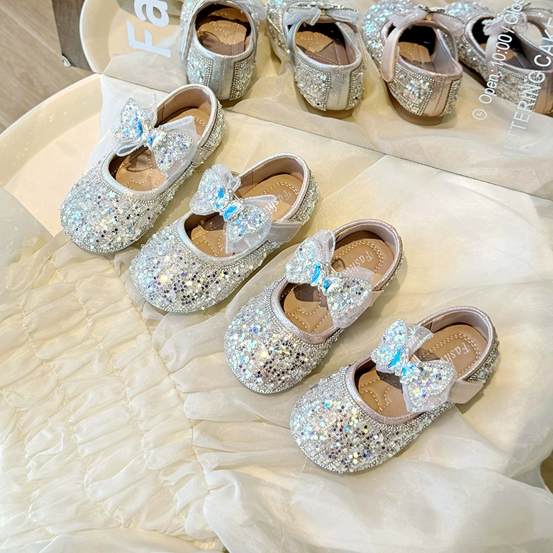 Обувь для девочек обувь для принцессы обувь детская кожаная обувь 2024 новая весна и осень детская обувь маленькая ароматная весенняя блестящая хрустальная обувь