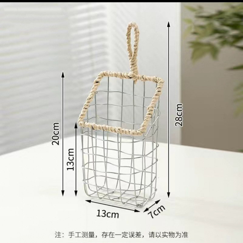 北欧风铁丝编织杂物收纳篮厨房可悬挂家用收纳筐零食面包筐储物框|undefined