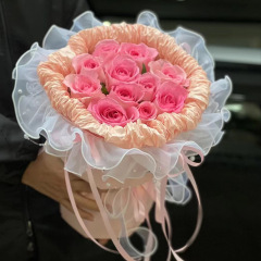 花熙鮮花珍珠泡芙圍邊紗波浪花邊彩色歐根紗小香風包邊紗花店批發