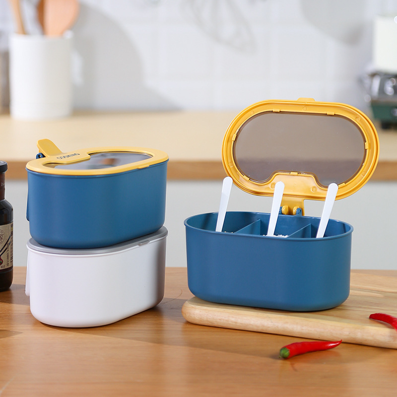 Caja de condimentos multi-rejilla combinación de almacenamiento traje de cocina del hogar suministros condimento JAR sal azúcar gourmet en polvo caja de almacenamiento de tres rejillas