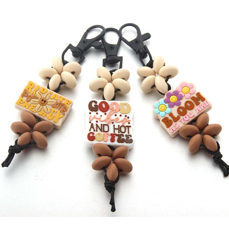 2024 New ETSY Cross Border Silicone Bead Keychain Flower Letter Cartoon Bag Pendant DIY Small Accessories