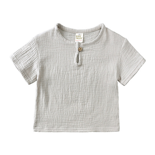 Children's clothing boys and girls short-sleeved summer suit children's cotton and linen button short-sleeved T-shirt shorts thin two-piece set