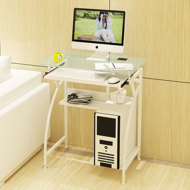 Minimalist Tempered Glass Computer Desk, Movable Bedroom Corner Mini Single Small Table, Simple Office Writing Desk