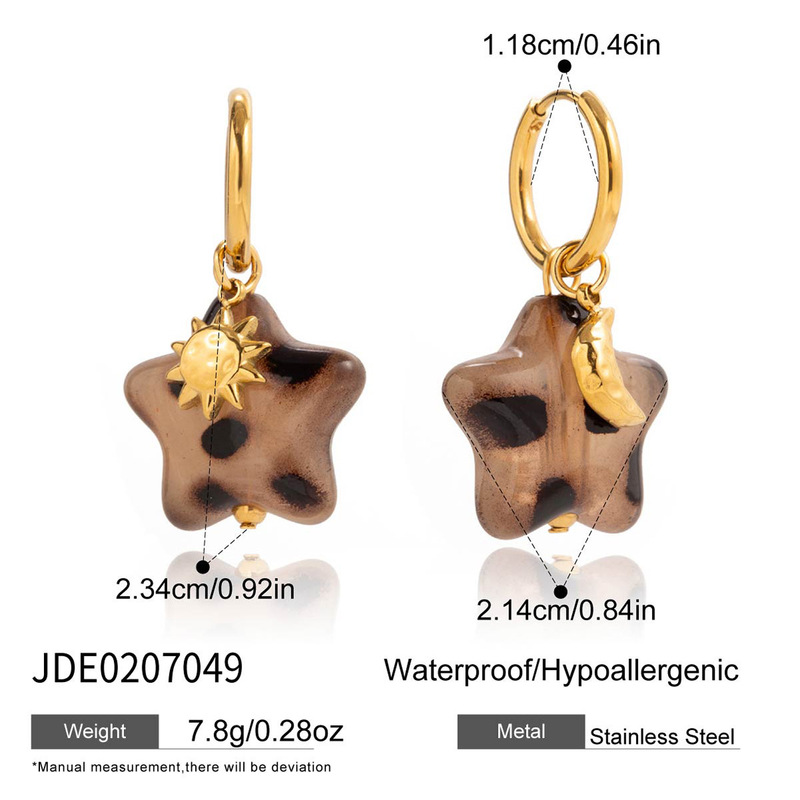 静俏设计感复古风豹纹星星吊坠耳环18K 金不锈钢耳饰品女跨境小众|undefined