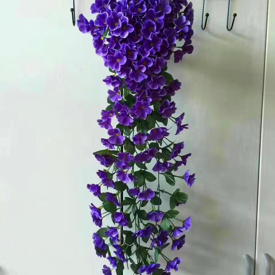 Violeta artificial colgante de pared flor Vine boda casa balcón decoración de interiores flor falsa violeta tela de seda lámpara de calle Flor falsa