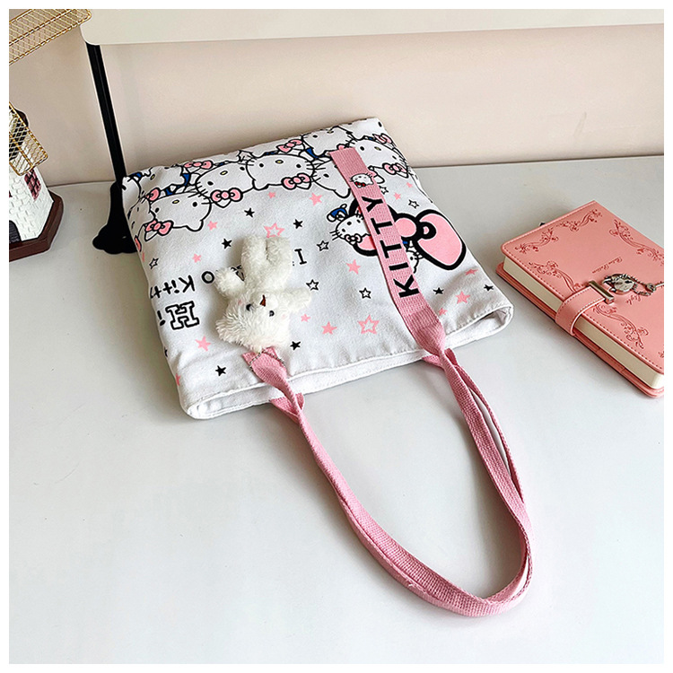 The new fashionable cartoon canvas bag, simple and versatile tote bag, cute commuting single-shoulder tote large bag, is selling well across borders undefined