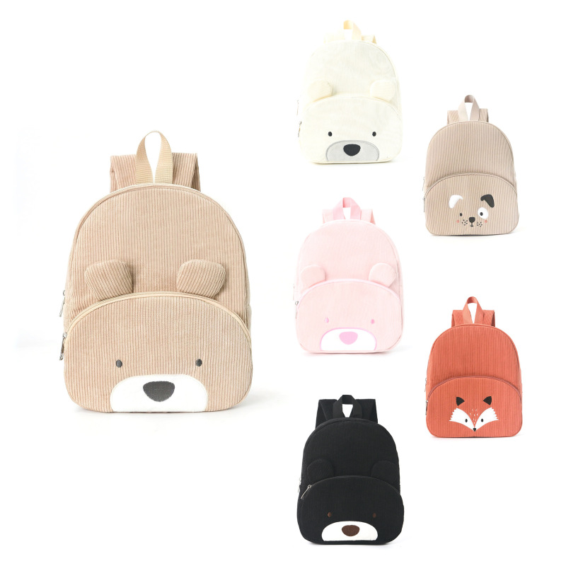 Cross-Border Corduroy Backpack, Large Capacity Student Cartoon Bear School Bag, Fashionable, Casual, High-Looking and Cute Backpack