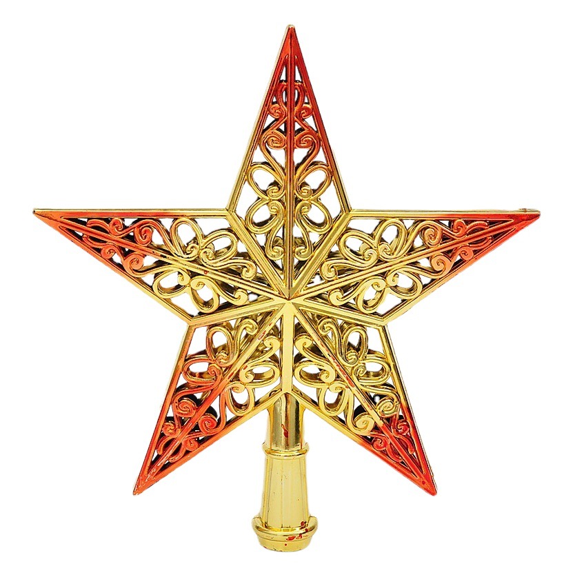 Adorno de Estrella para Árbol de Navidad, Estrella de Cinco Puntas, Tridimensional, Hueca, Chapada en Oro Plástico