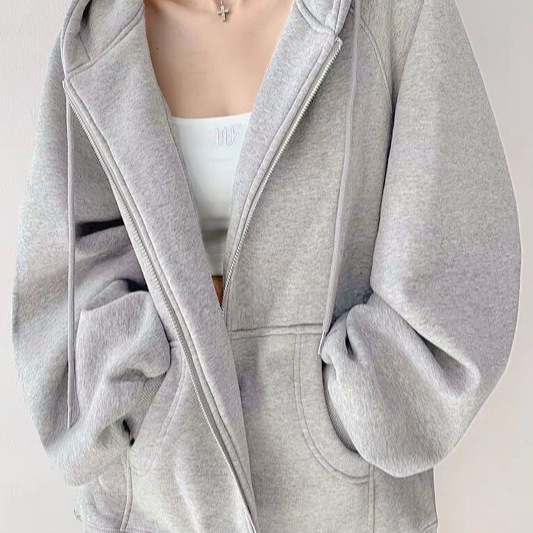 Heavy Weightweight Non-Pilling Sweatshirt for Women, Velvet and Thickeneded, Loose, Casual, Slimming Look, Hooded Zipper Jacket for Small People, Cardigan