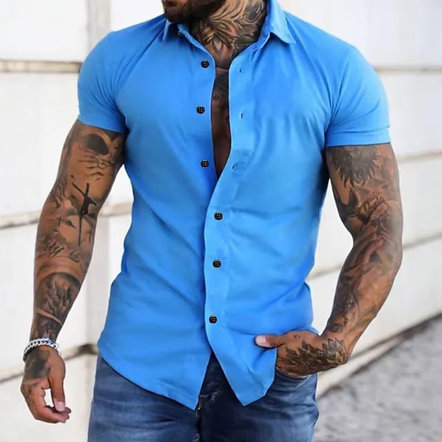 Comercio exterior transfronterizo simple verano duro hombres casual color sólido camisa de manga corta juventud moda deportes camisa delgada