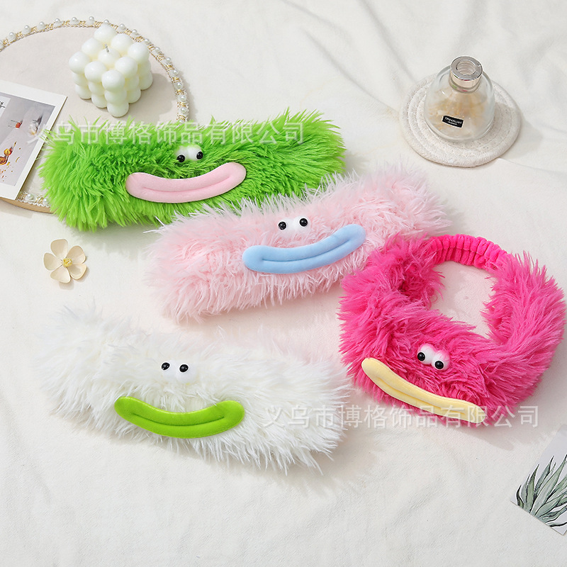 Divertido boca de salchicha banda de pelo largo chica Linda Otoño e Invierno felpa lavado de cara maquillaje fiesta banda de pelo