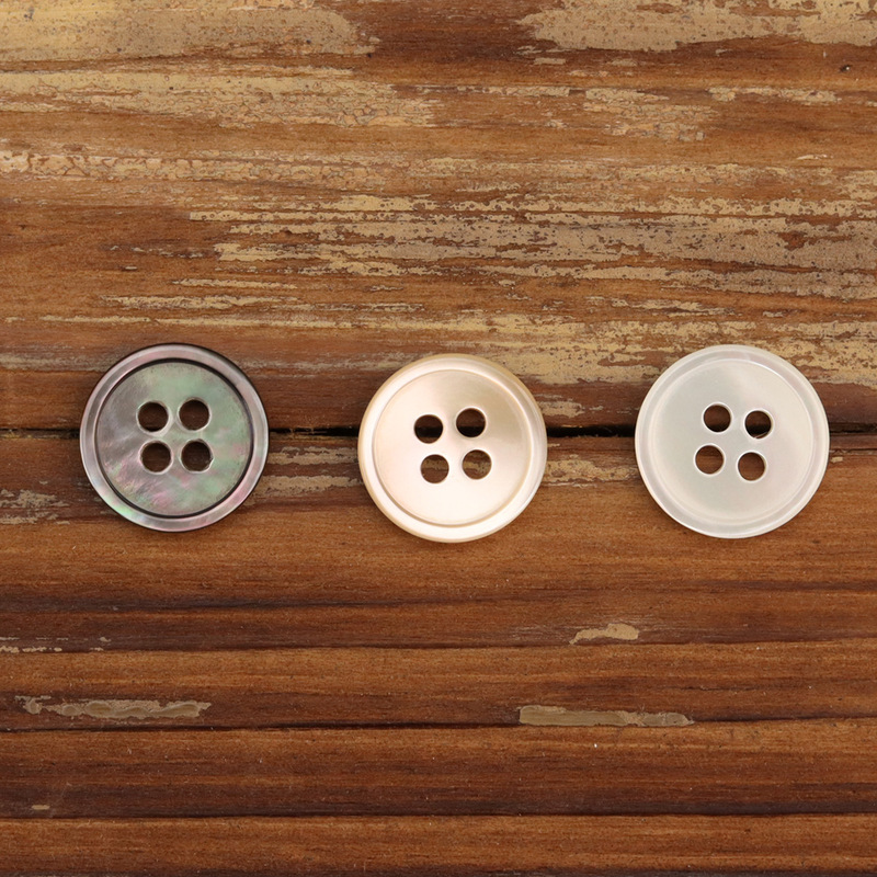 Extra-Fine Silk Shirt Polo Deep Sea Shell Buttons Mop Black Turbot Tarot Bleach White Buttons