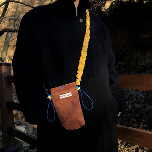 Korean Blogger's Same Corduroy Cloth Bag Korean Niche Retro Mobile Phone Bag Contrasting Color Mini Shoulder Bag Women's Bag Trendy