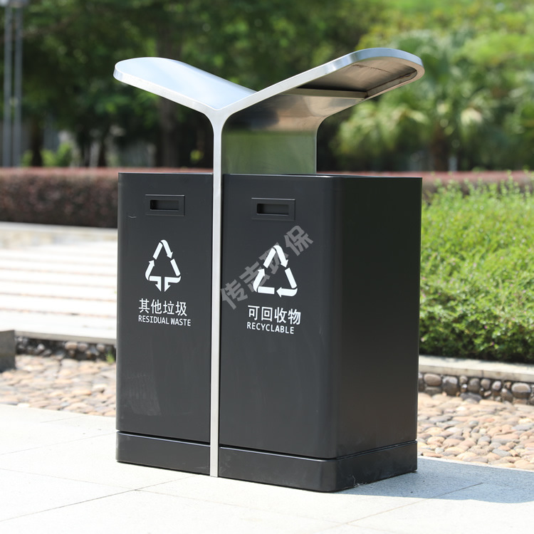 户外翼形不锈钢分类垃圾桶小区物业喷塑金属果皮箱街道灰色垃圾箱