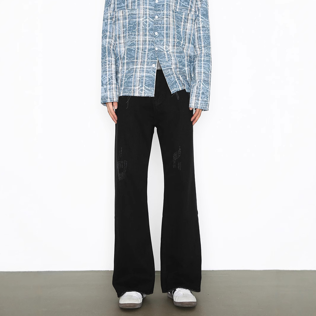 Flare Jeans High Street Style Loose Fit Straight Leg Slim Fit Long Pants American Trendy Brand Retro in Stock_mkmklike.com