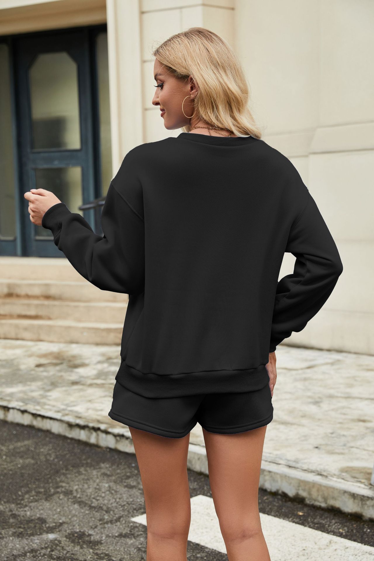Women's Sportswear Set Solid Colour Sweatshirt And Three-quarter Pants_voghion.com