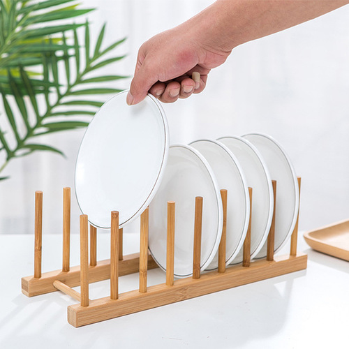 Multifunctional creative cup holder upside down bamboo rack cutting board rack supermarket dish display rack household tableware plate drain rack