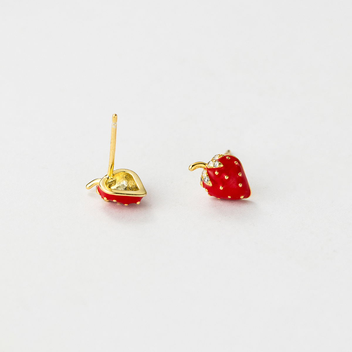 Strawberry Pattern Women's Gender 1 Pair 925 Sterling Silver Zircon Strawberry Ear Studs