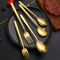 304 Stainless Steel Korean Style Spoons and Forks, Coffee and Dessert Long Handle Stirring Spoon, Restaurant Home Use, Student Ladle and Rice Spoon