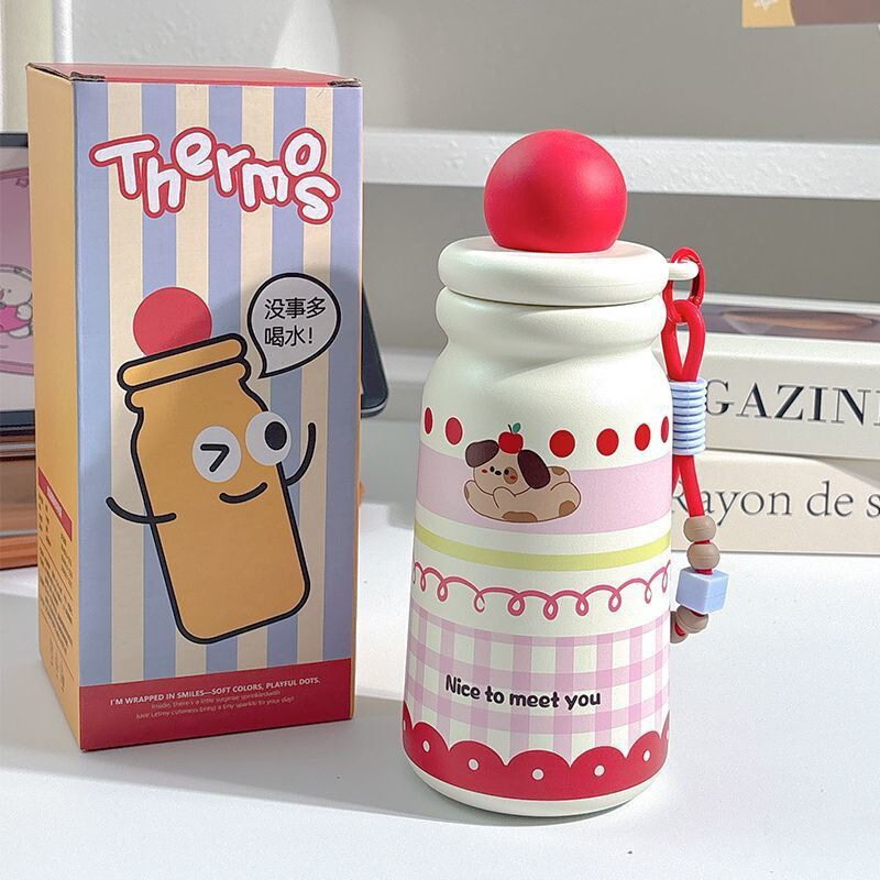 2025 New Stainless Steel High-Looking Large-Capacity Cartoon Thermos Cup for Girls Portable Cute Rope Straw Insulation