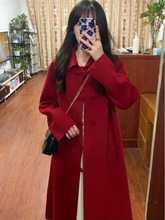 复古盘扣红色呢子大衣女秋冬季新款感小香风加厚毛呢外套