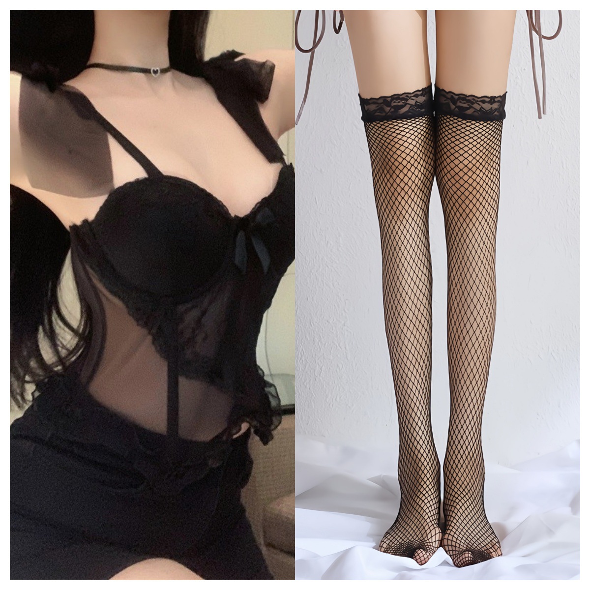 블랙 스트랩 스타일(조끼+속옷) + 블랙 망사스타킹