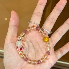 天然草莓晶琉璃珠巴西黄水晶百搭甜美可爱风手串招桃花招米手链女