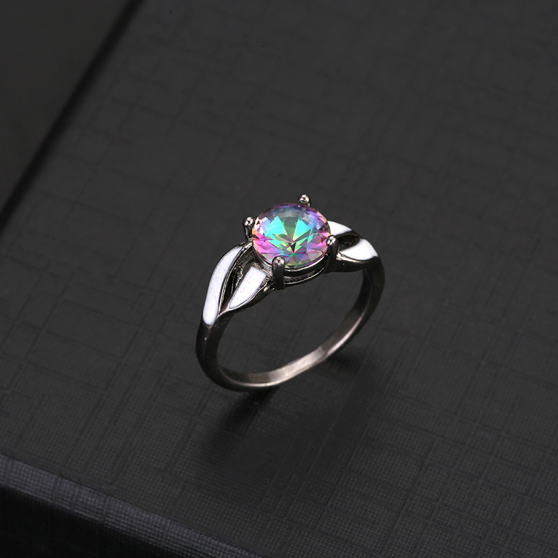 European and American personality proposal ring retro magic color simulation diamond ring inlaid magic color rhinestone foreign trade jewelry wholesale