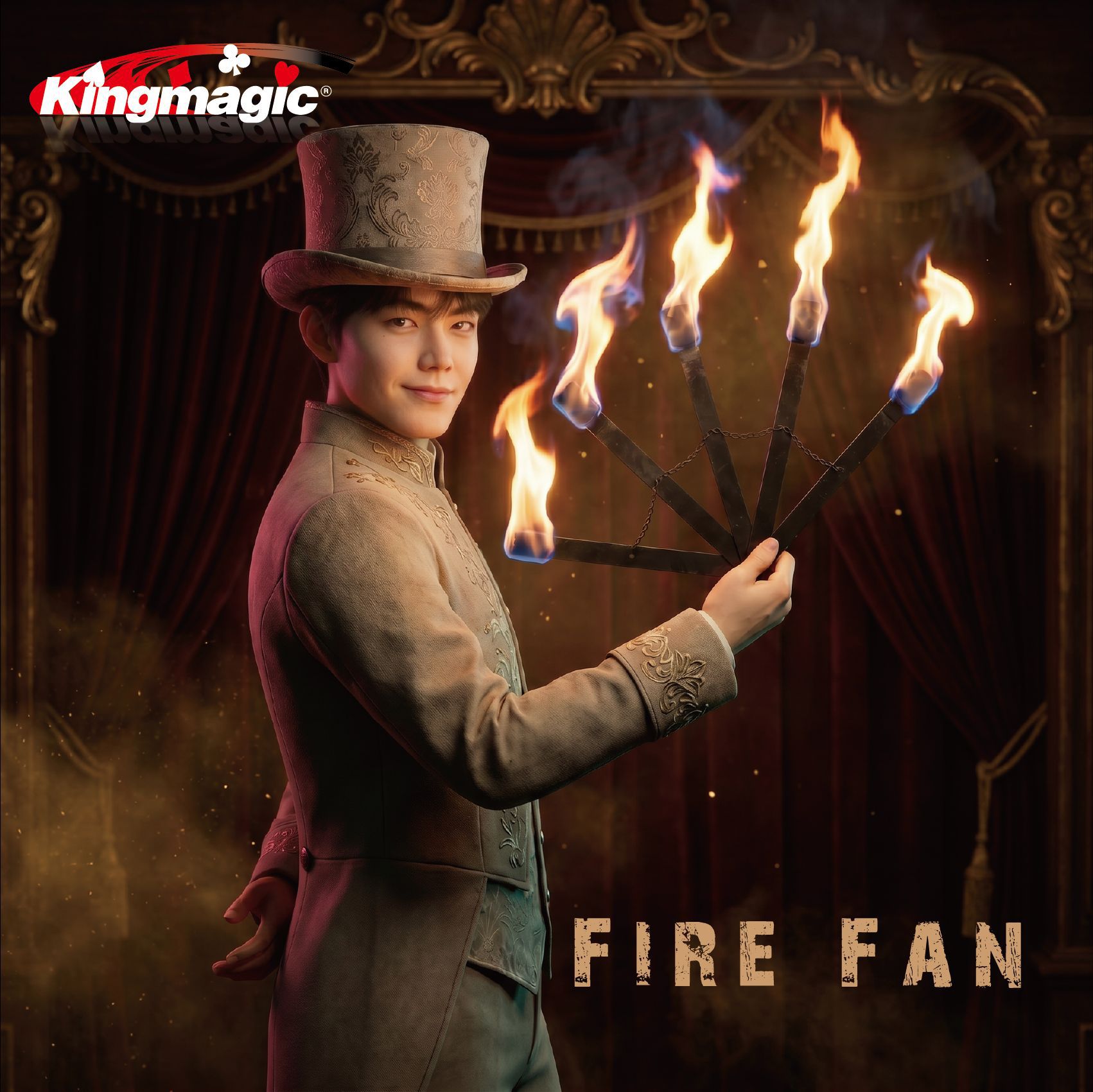 Fire fan iron bone flame fan kingmagic stage magic props festival…