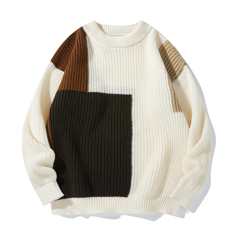 Herren-Fleecepullover mit Farbblockmuster – Warmer Winterpullover mit stilvollem Design, bequeme, lockere Passform für die Freizeit_voghion.com