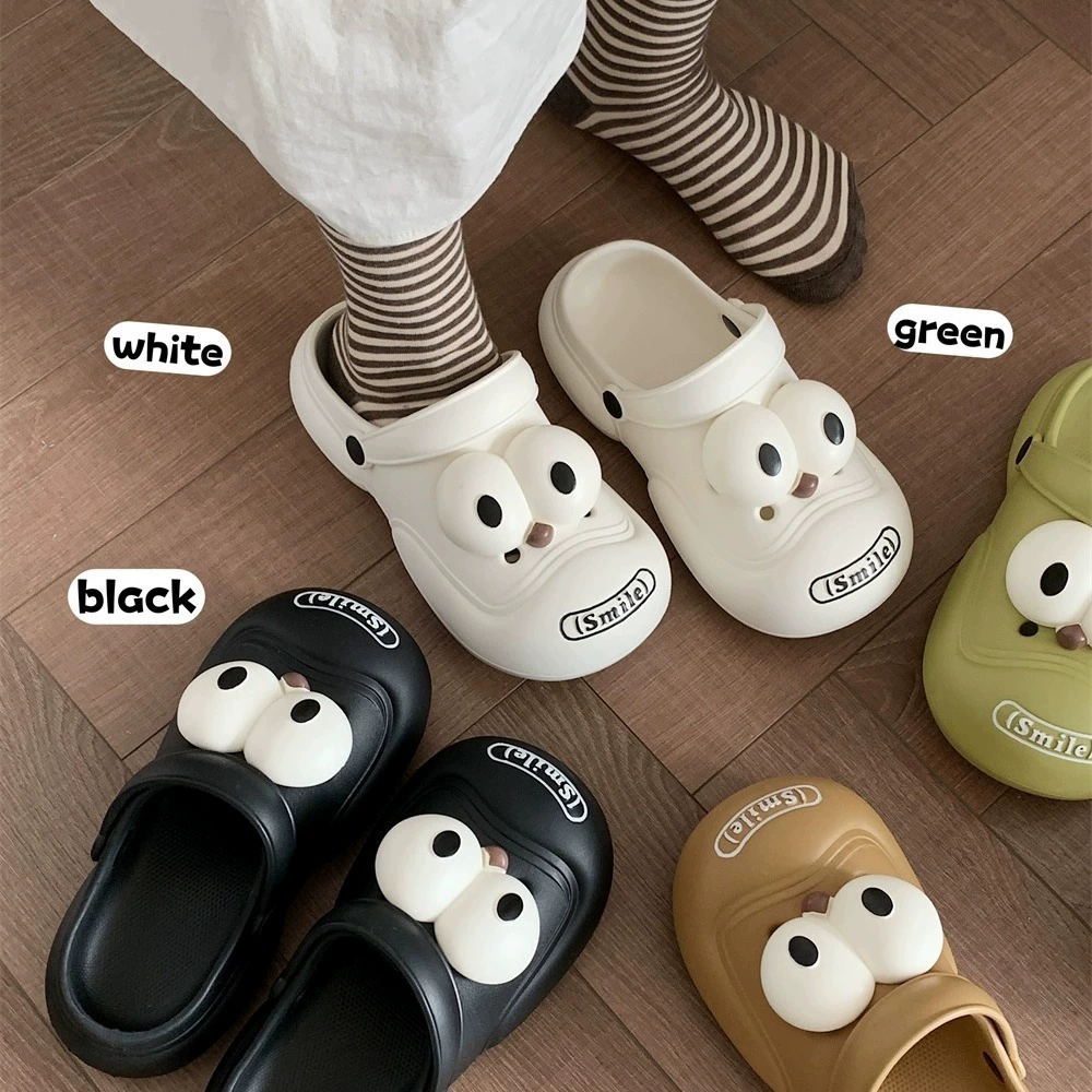 Веселые туфли с большими глазами DIY дырки женские летние наружные противоскользящие фекалии пара EVA Баотоу холодные тапочки