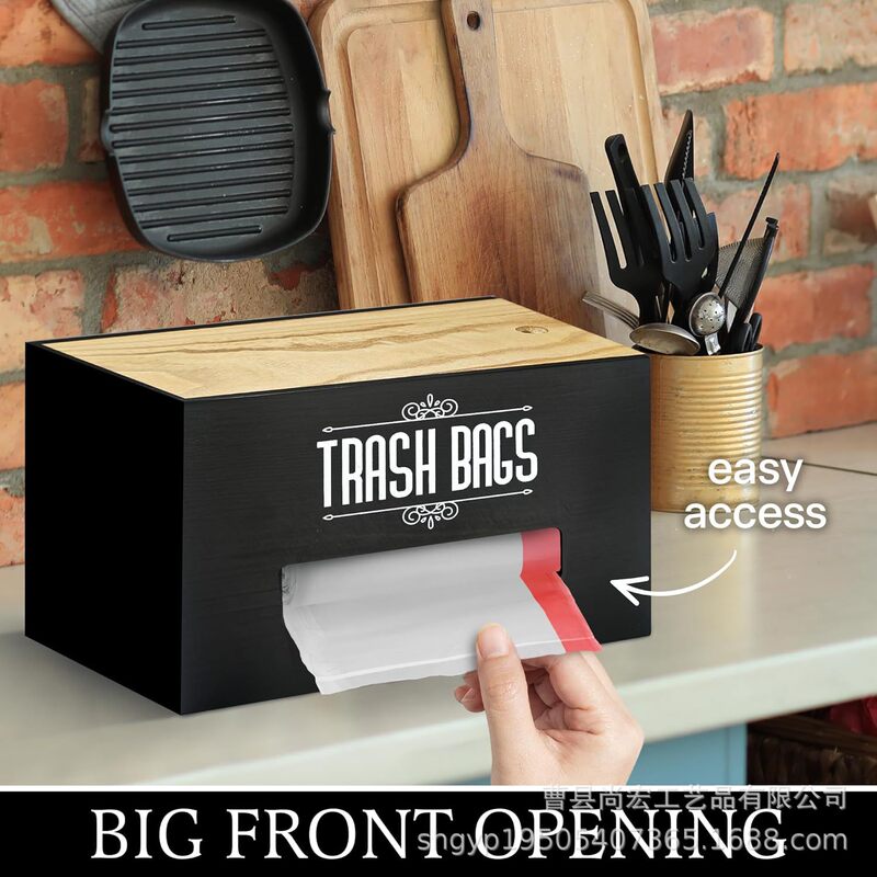 Wooden Storage Box Wall Mounted,Farmhouse Plastic Bag Roll Holder Cabinet Garbage Bag Organizer Kitchen Tissue Paper Box