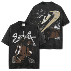 Cross-border retro hip-hop Travis Scott double-sided printed short-sleeved T-shirt American wash round neck heavy cotton t-shirt