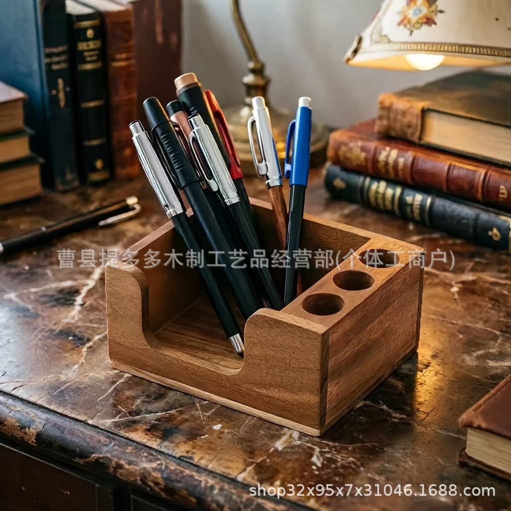 A Wooden Desk Storage Rack, Book Holder, Gel Pen Organizer, Desktop Memo Note Holder