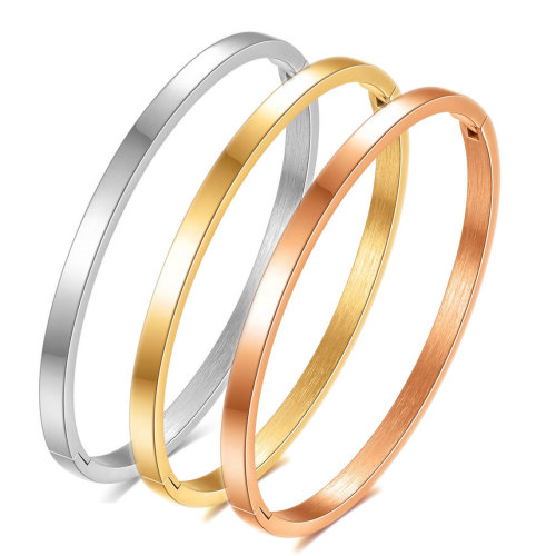 European and American glossy simple titanium steel 4MM couple open bracelet 3 colors stainless steel simple bracelet for women with laser logo