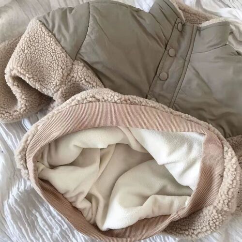 Children's Winter Cotton Padded Coat for Girls, Loose Plaid Lamb Wool Fleece Sweatshirt, Neutral Thick Warm Outerwear