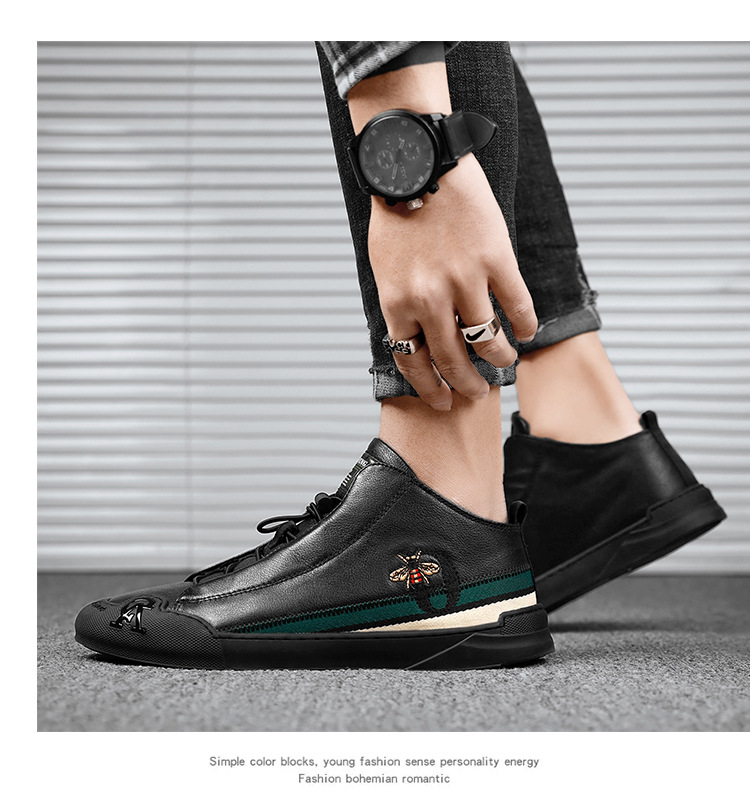 2023 new autumn men's shoes spirit guy high-top sneakers black Korean version trend mid-top leather shoes casual trendy shoes_voghion.com