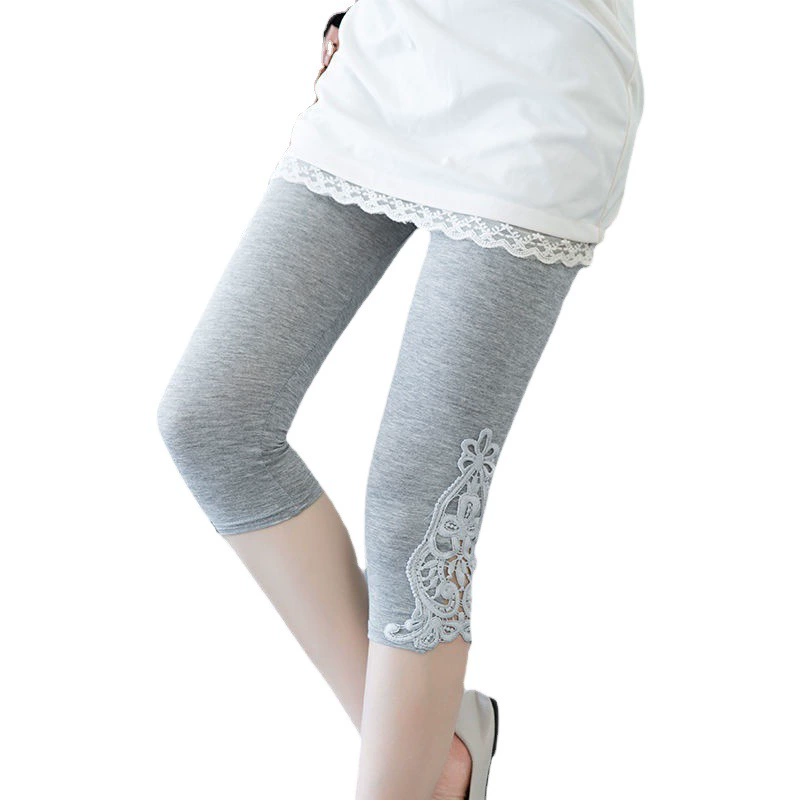 [Набор из двух частей] Кружевные леггинсы Женские тонкие летние эластичные узкие облегающие внутренние и верхняя одежда Брюки-капри Женские брюки