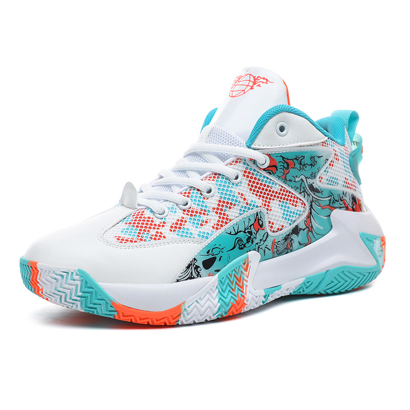 Zapatos de baloncesto transfronterizos zapatos de pareja de goma graffiti de moda nacional Transpirable de alta calidad cómodo Street Fighter plataforma de baloncesto zapatos para correr hombres image 9