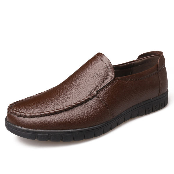 Giày da nam công sở da bò lớp đầu tiên kiểu lười thoáng khí đa năng 8823 — Bốn Mùa Nâu, Bốn Mùa Đen, Lót lông cừu màu nâu, Phiên bản lót lông cừu màu đen