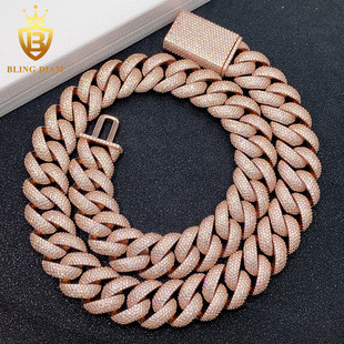 Europe and the United States cross-border hot selling new 20mmS925 silver inlaid five-row moissanite Cuban chain necklace bracelet wholesale