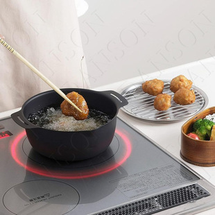Shimomura Imported Deep Fryer for Frying Meatballs, Tempura, and Shrimp, Pure Iron with Oil-Draining Set