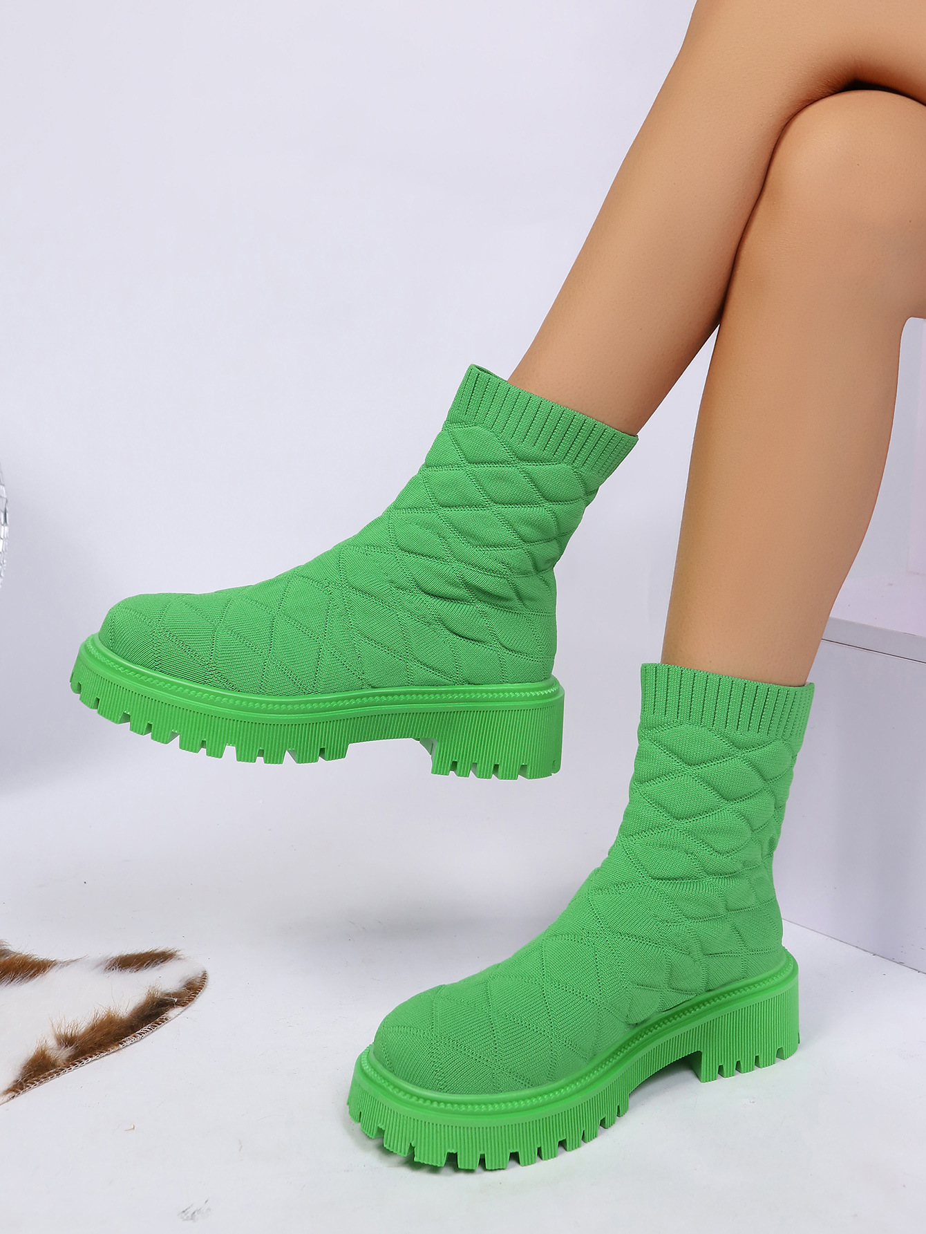 Quilted Mesh Sock Ankle Boots — detail view 10